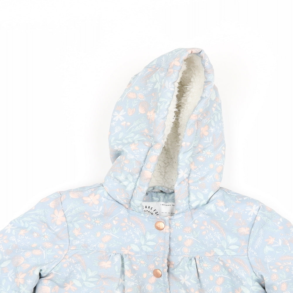 Asda George Girls Blue Floral  Basic Coat Coat Size 12-18 Months