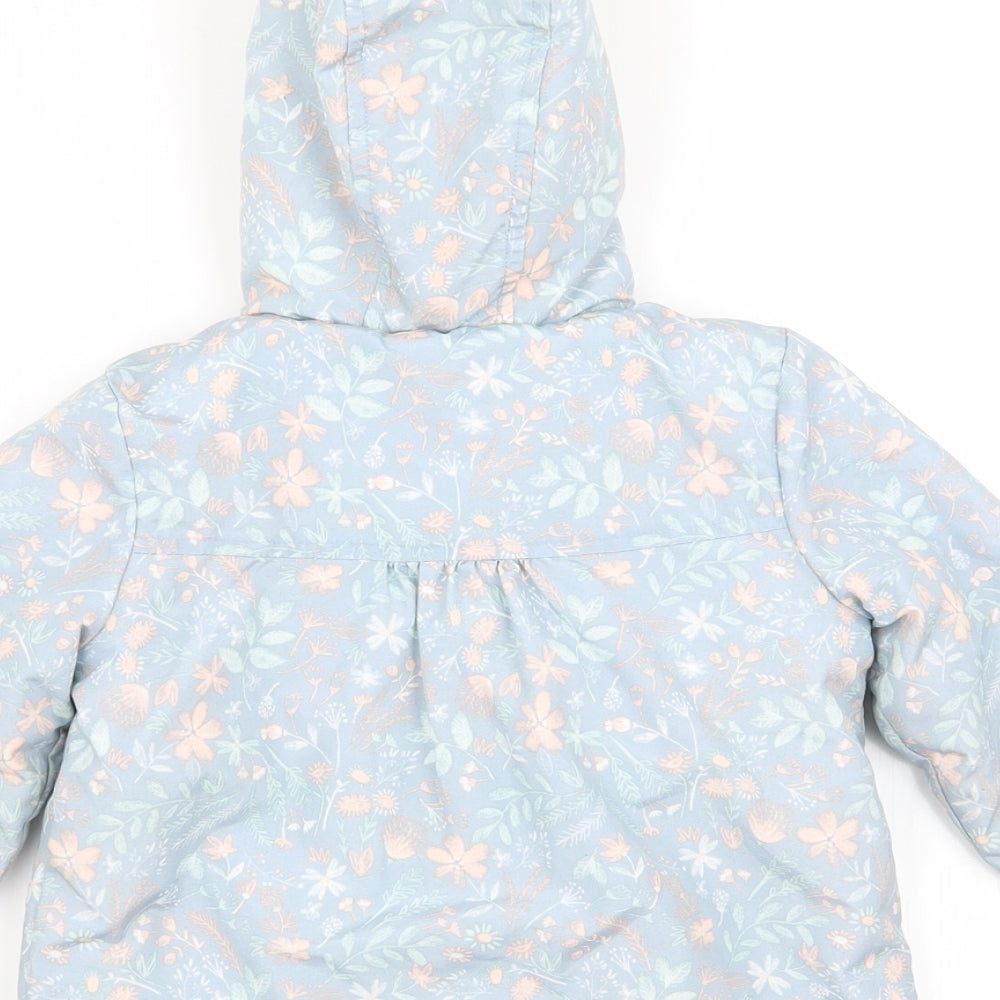 Asda George Girls Blue Floral  Basic Coat Coat Size 12-18 Months