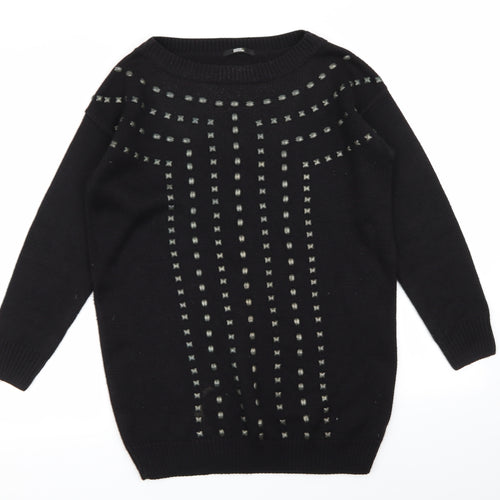M&S Womens Black Geometric  Pullover Jumper Size 8