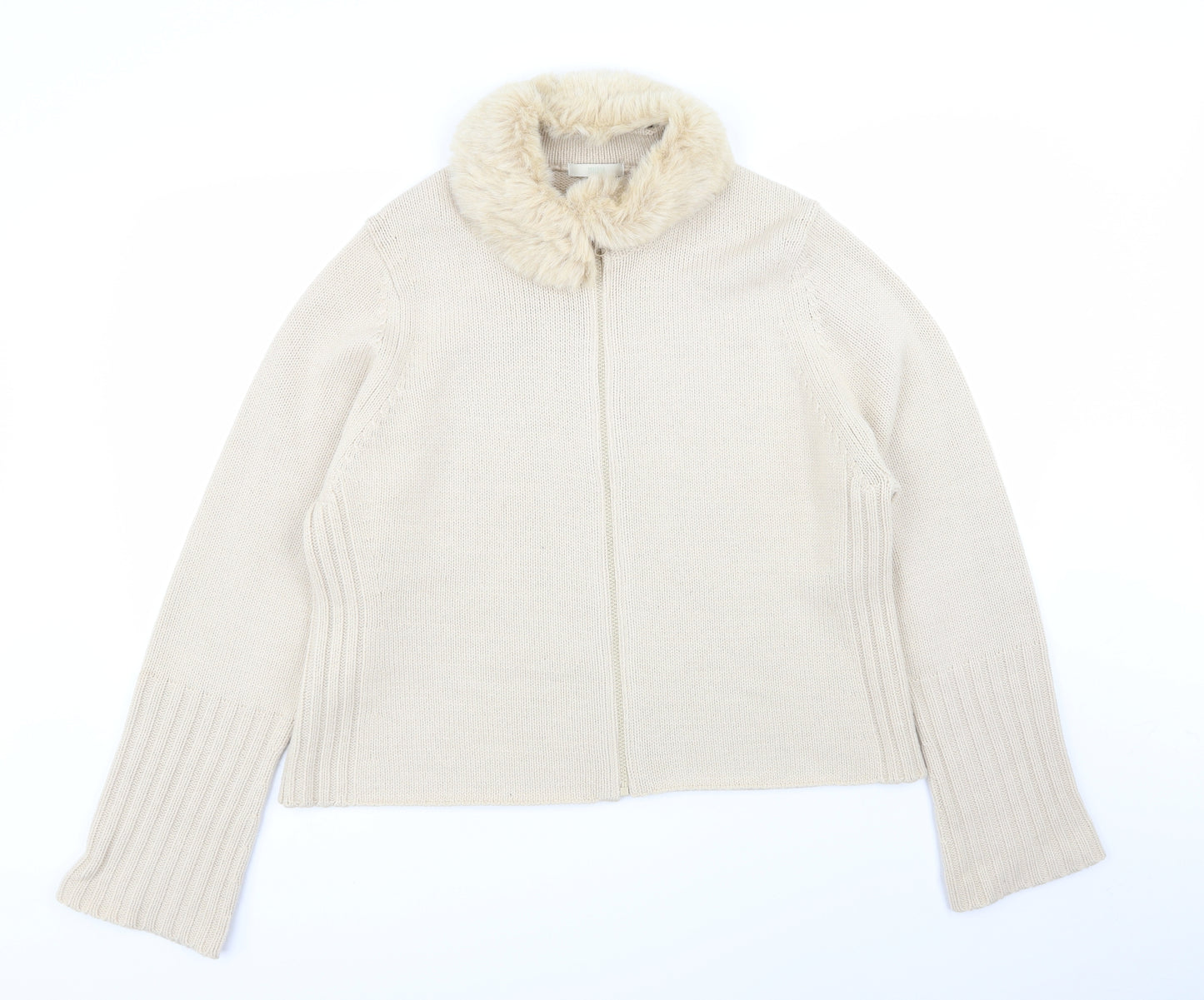 M&S Womens Beige   Full Zip Jumper Size 22