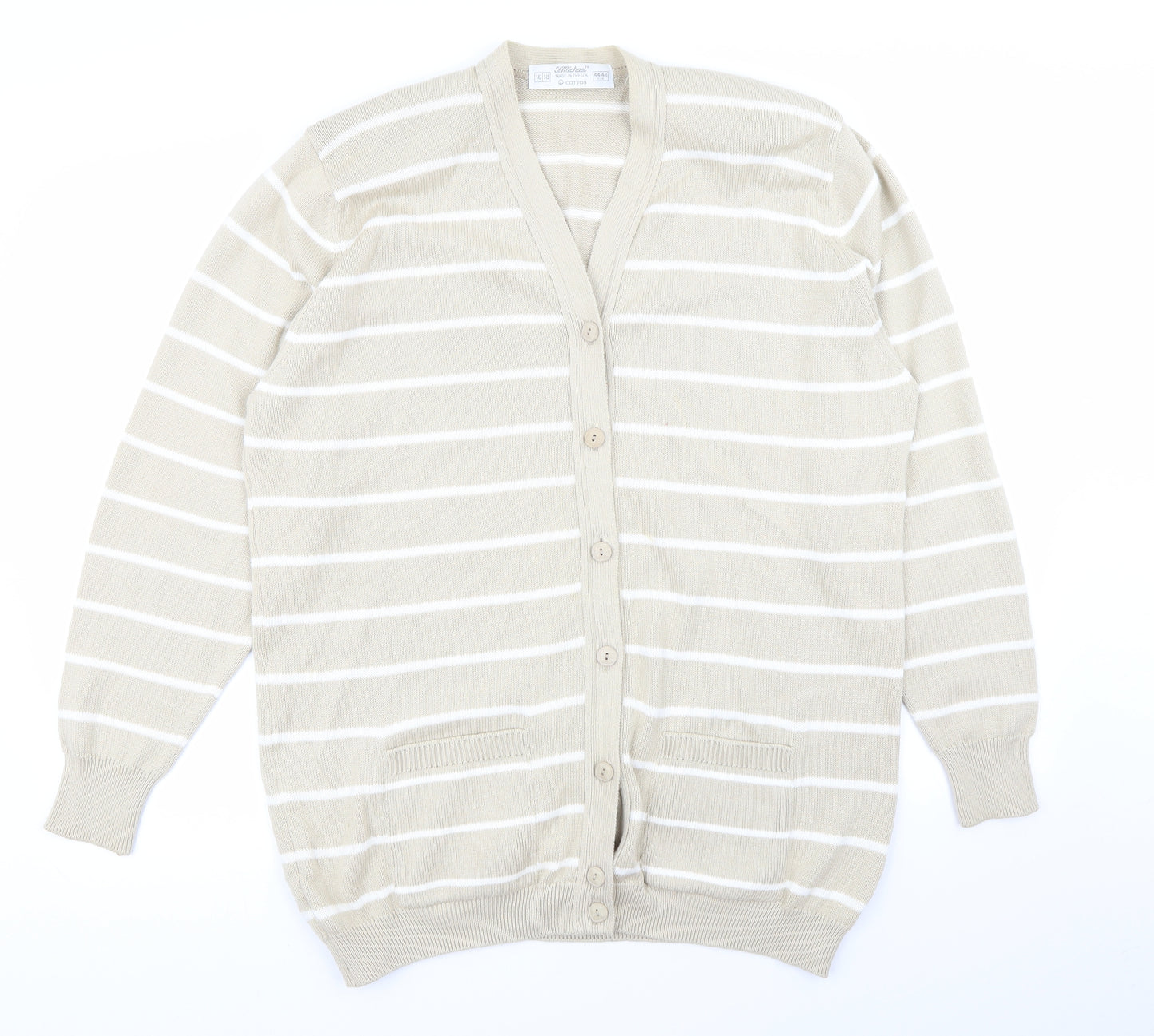 st michael Womens Beige Striped  Cardigan Jumper Size 16