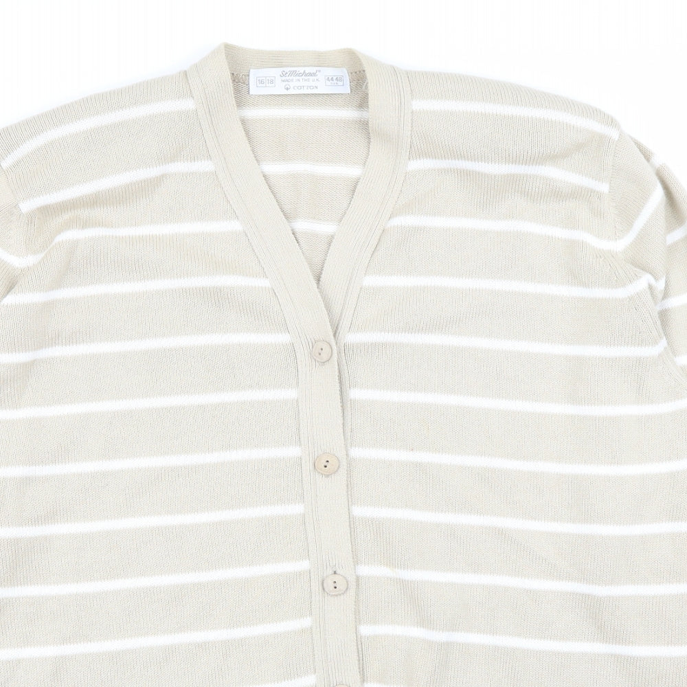 st michael Womens Beige Striped  Cardigan Jumper Size 16