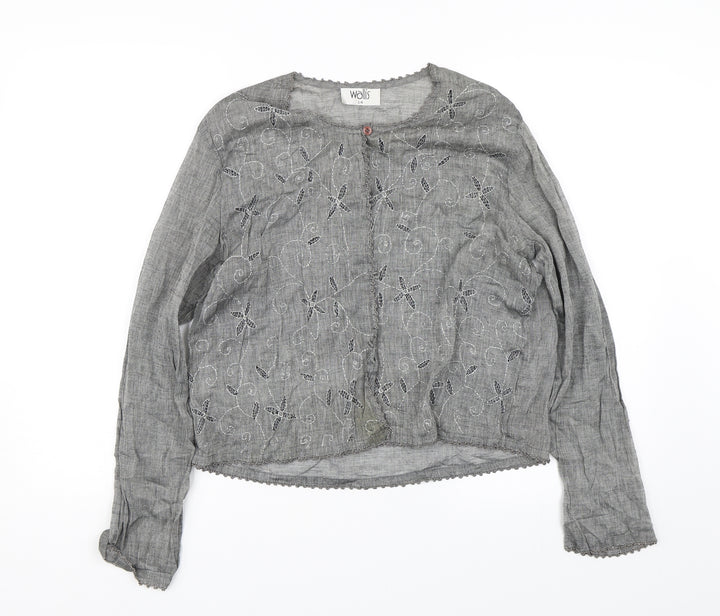 Wallis Womens Grey Floral  Basic Button-Up Size 14