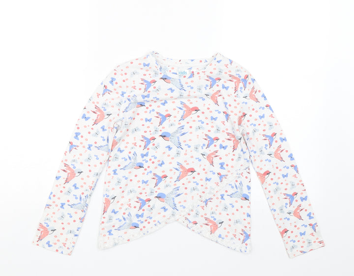 M&Co Girls White Floral Basic T-Shirt Size 7-8 Years - butterflies