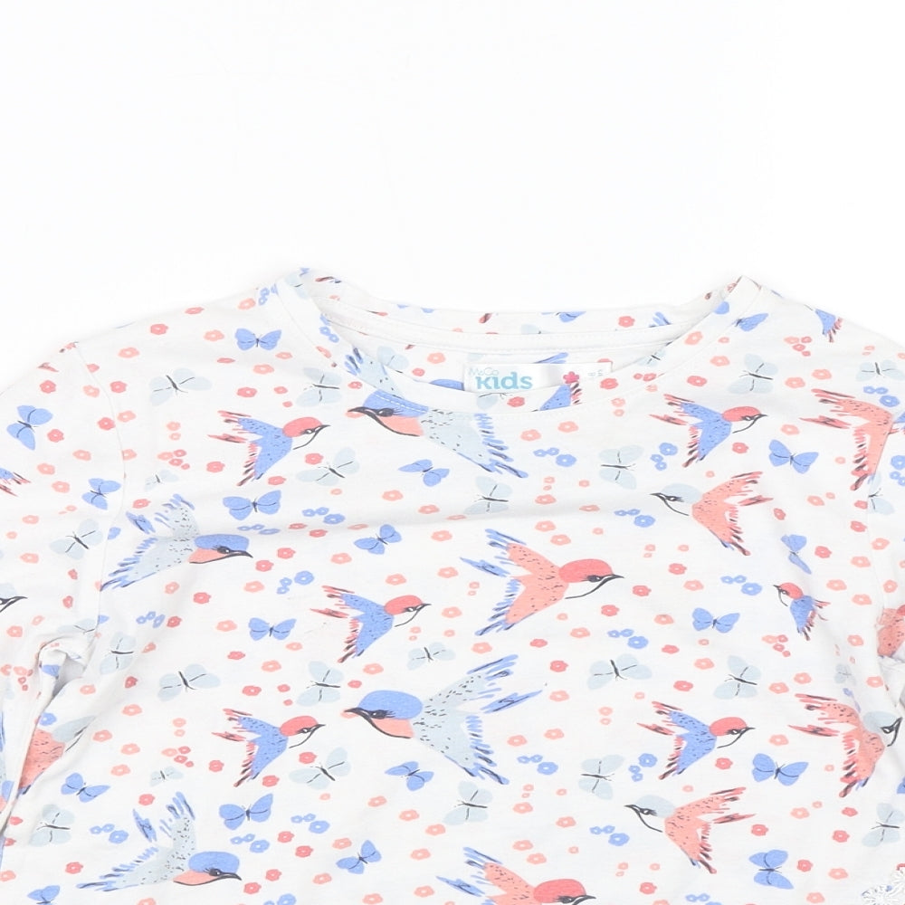 M&Co Girls White Floral  Basic T-Shirt Size 7-8 Years  - butterflies