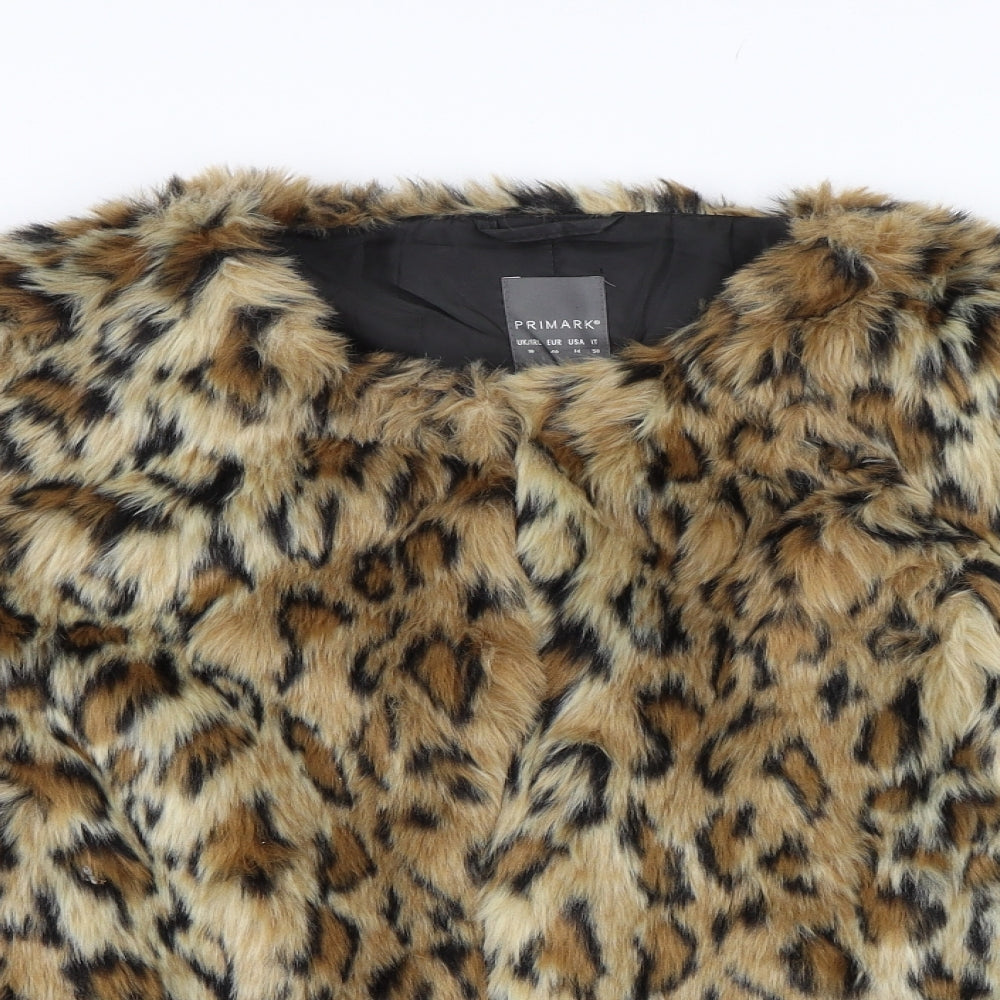 Primark Womens Brown Animal Print  Overcoat Coat Size 18