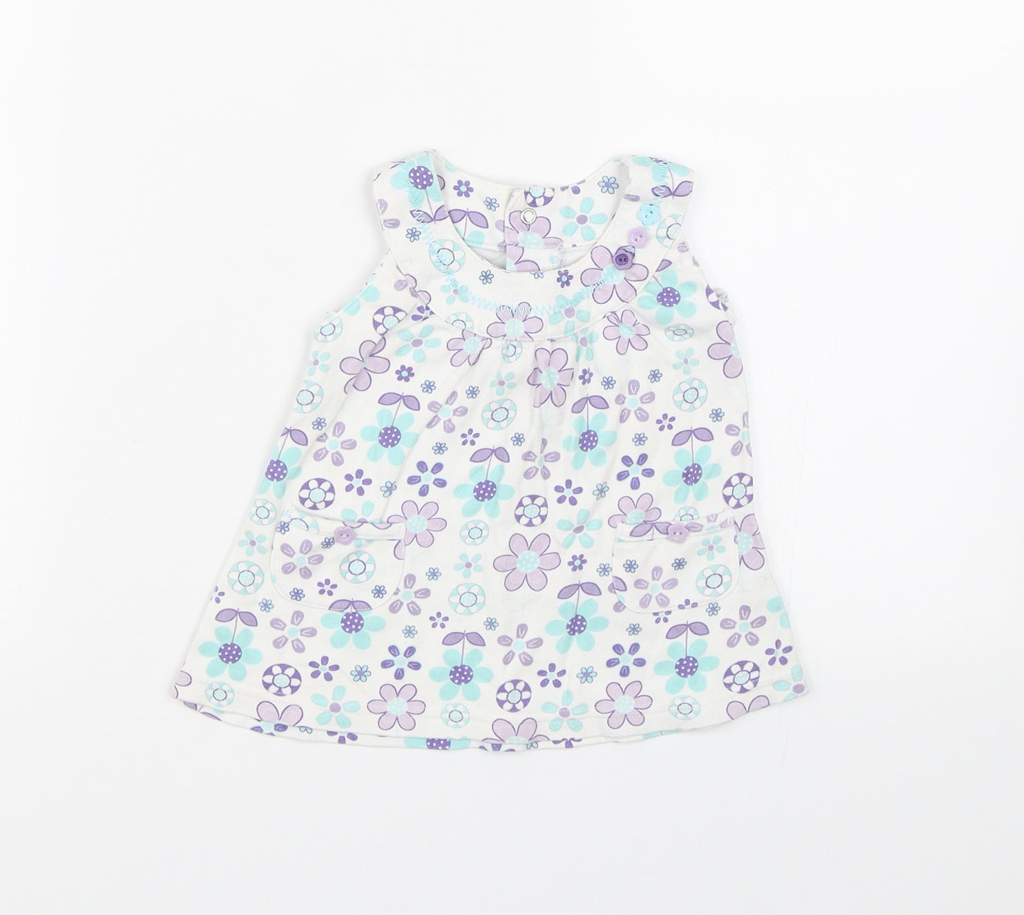 George Girls White Floral  T-Shirt Dress  Size 0-3 Months