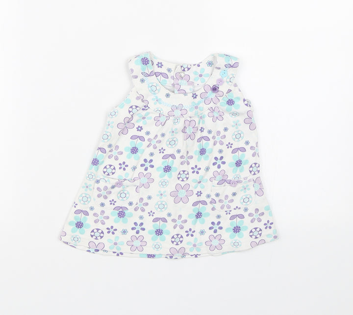 George Girls White Floral  T-Shirt Dress  Size 0-3 Months
