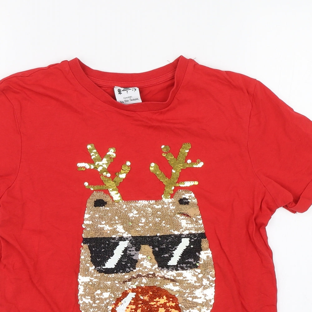George Boys Red   Basic T-Shirt Size 11-12 Years  - Christmas