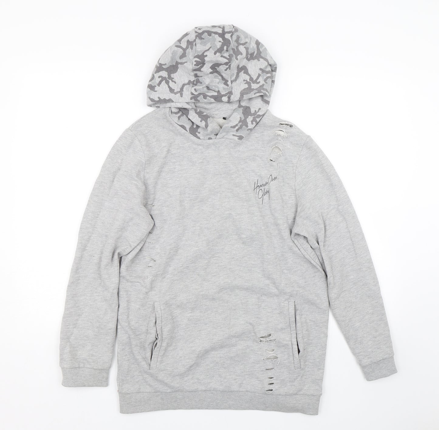Honour over glory Mens Grey Camouflage  Pullover Hoodie Size M  - Distressed