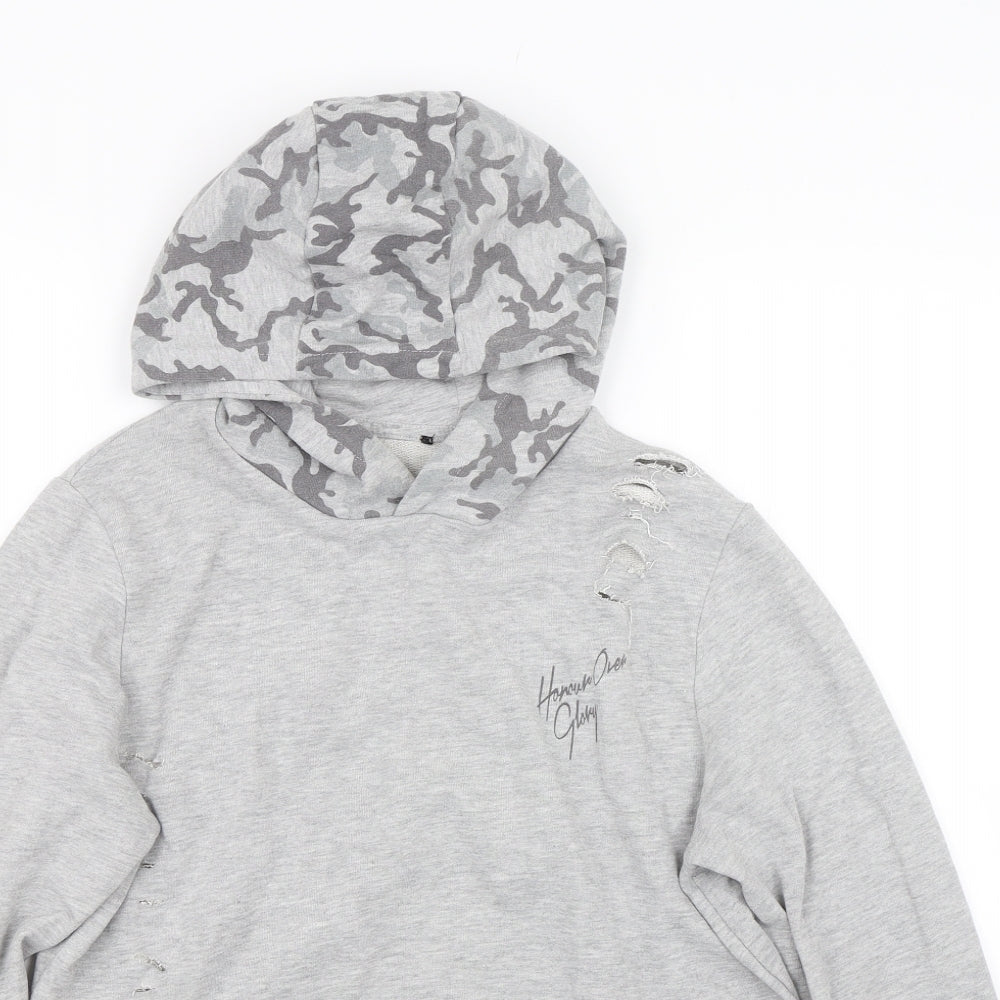 Honour over glory Mens Grey Camouflage  Pullover Hoodie Size M  - Distressed