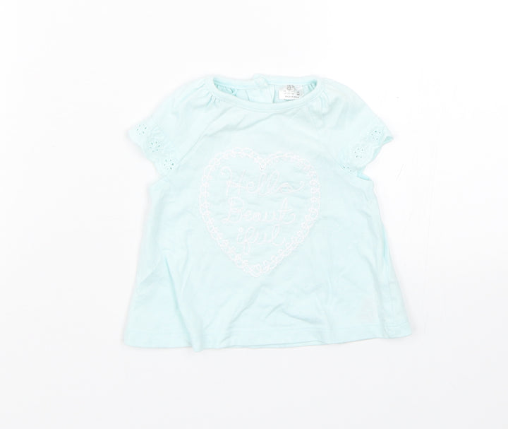 F&F Girls Blue Floral  Basic T-Shirt Size 0-3 Months