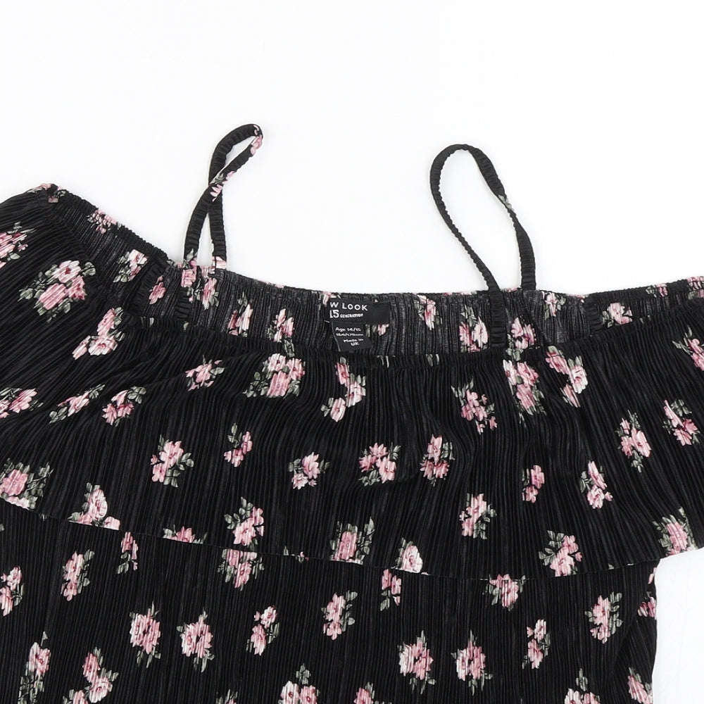 New Look Girls Black Floral  Basic Tank Size 14-15 Years