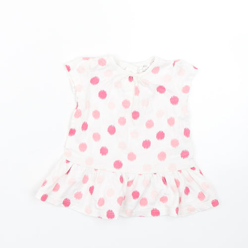 F&F Girls White Polka Dot  Basic T-Shirt Size 0-3 Months