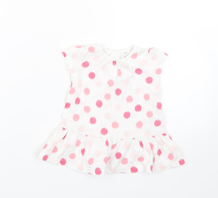 F&F Girls White Polka Dot Basic T-Shirt Size 0-3 Months