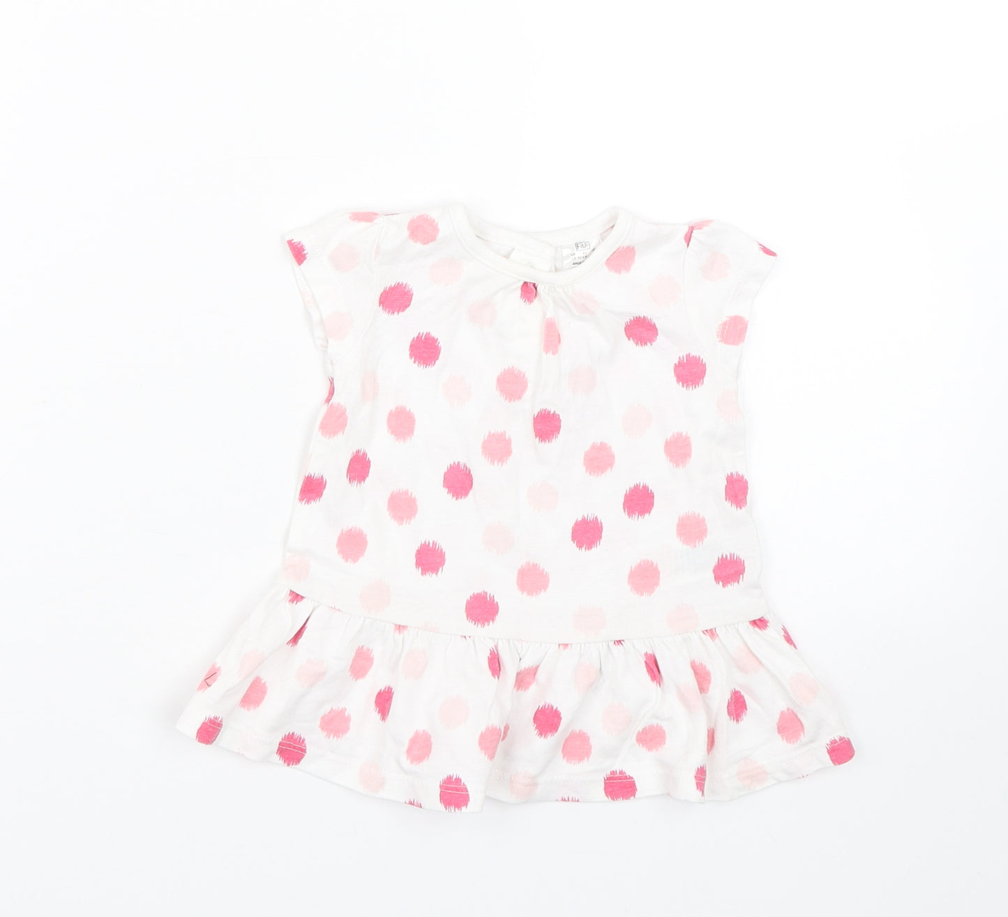 F&F Girls White Polka Dot  Basic T-Shirt Size 0-3 Months