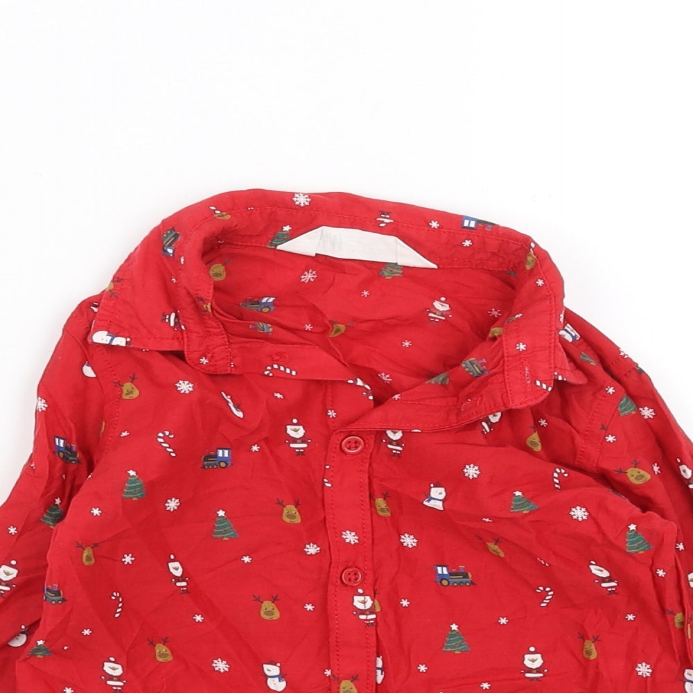 H&M Girls Red   Basic Button-Up Size 3-4 Years  - christmas