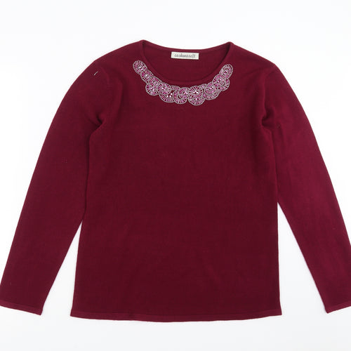Cashmasoft Womens Purple  Knit Pullover Jumper Size M  - beaded neck line