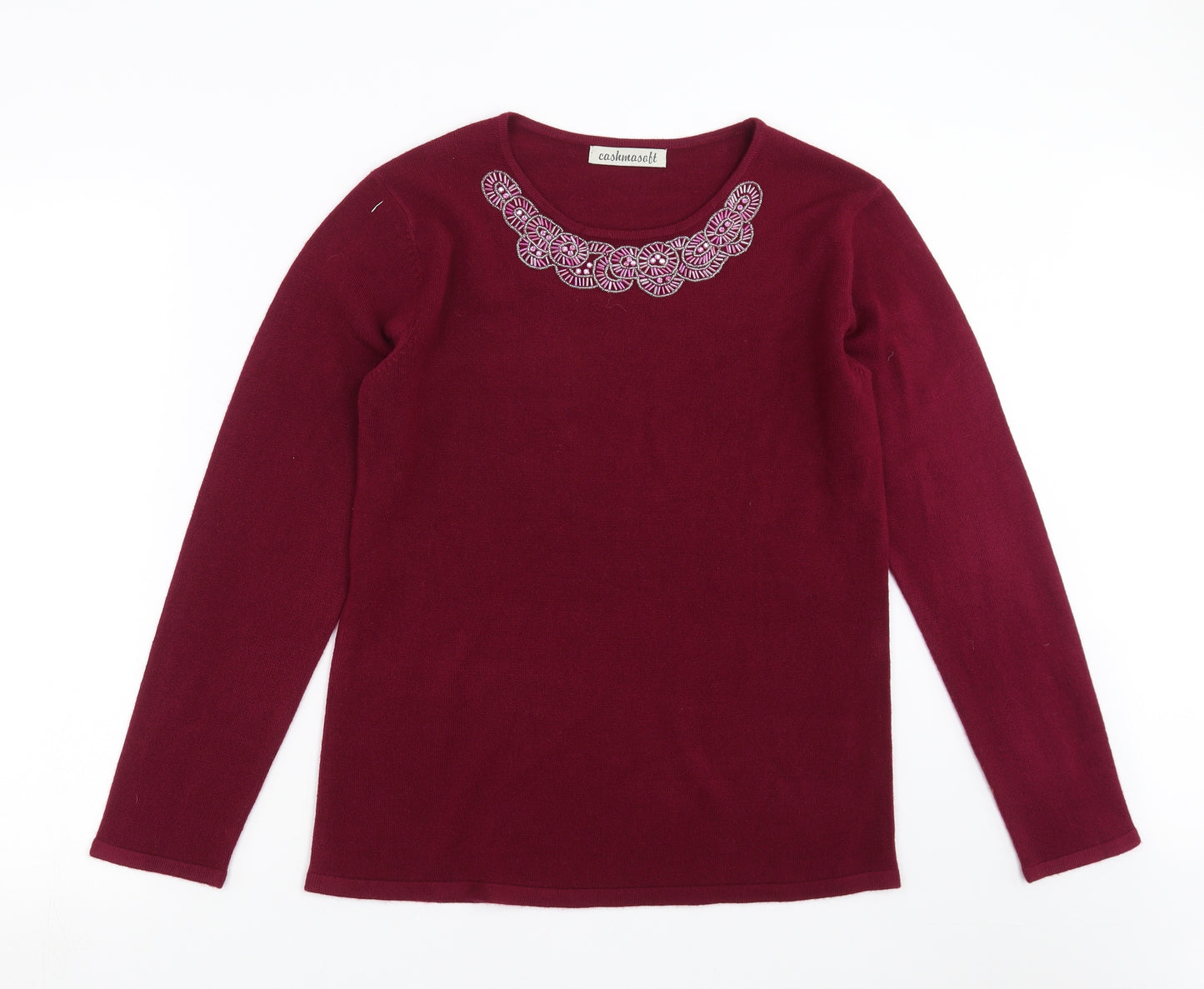 Cashmasoft Womens Purple  Knit Pullover Jumper Size M  - beaded neck line