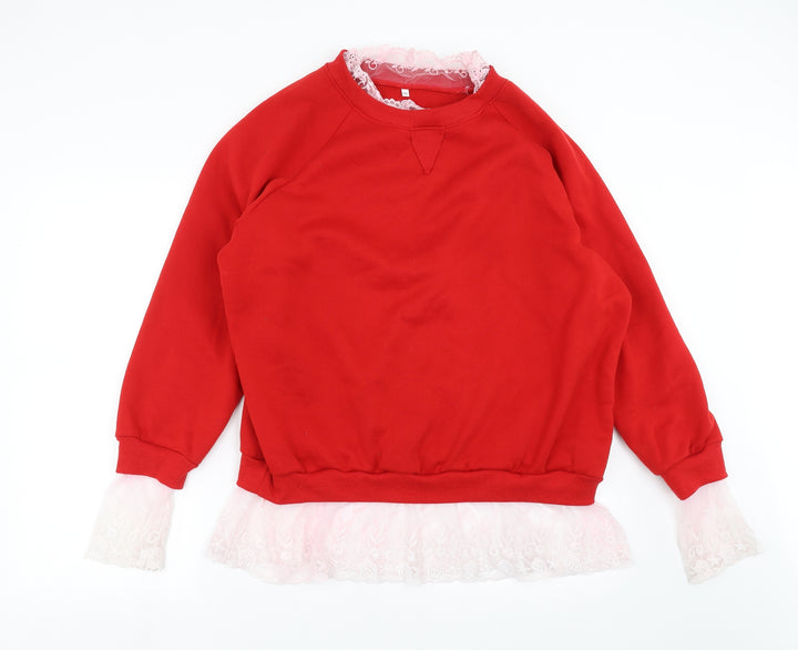 Preworn Womens Red   Pullover Sweatshirt Size XL  - Lace Detail