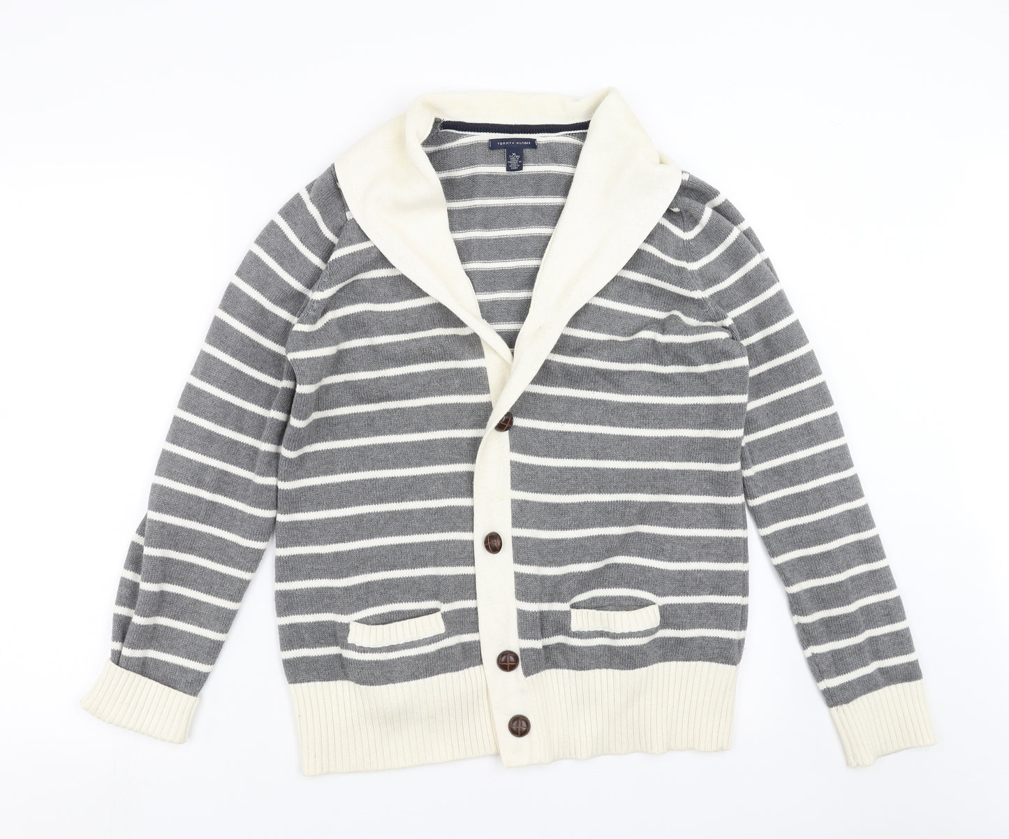 Tommy Hilfiger Womens Grey Striped Knit Cardigan Jumper Size XL