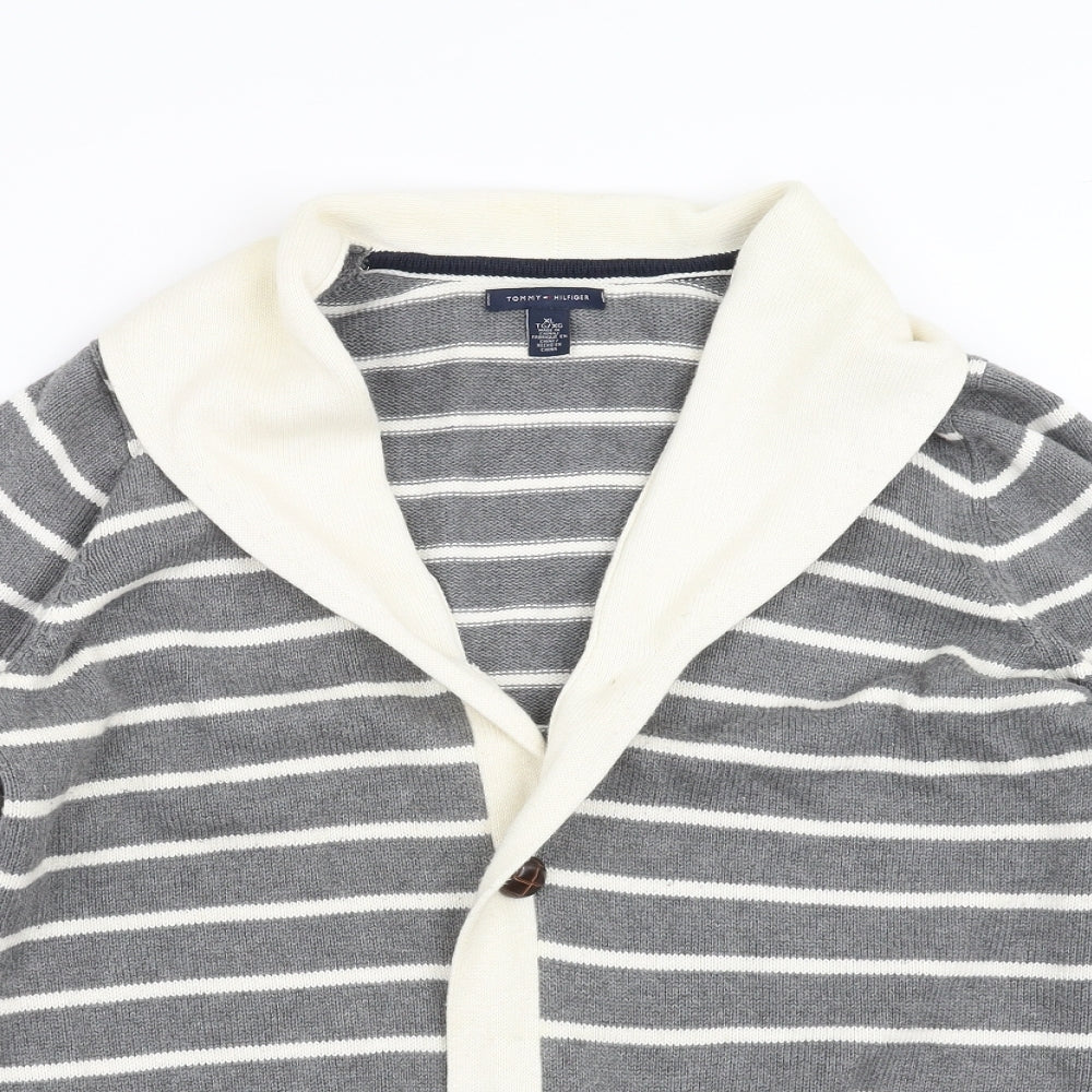 Tommy Hilfiger Womens Grey Striped Knit Cardigan Jumper Size XL