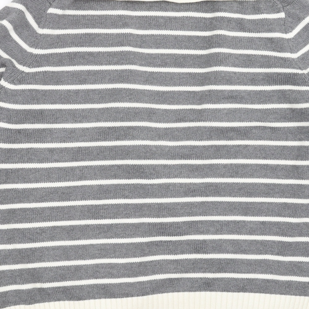 Tommy Hilfiger Womens Grey Striped Knit Cardigan Jumper Size XL