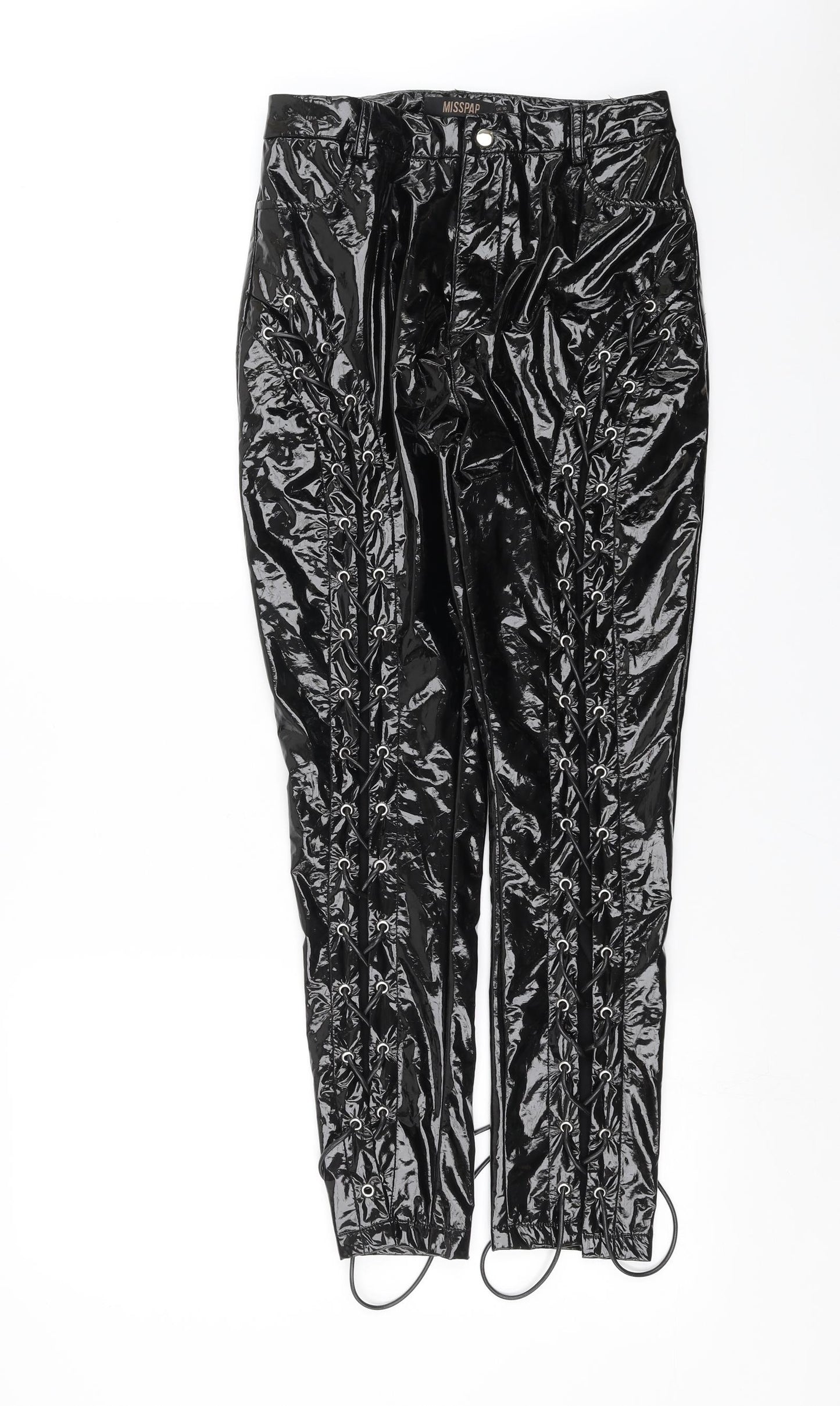 Misspap Womens Black   Trousers  Size 10 L27 in - Lace up Detail