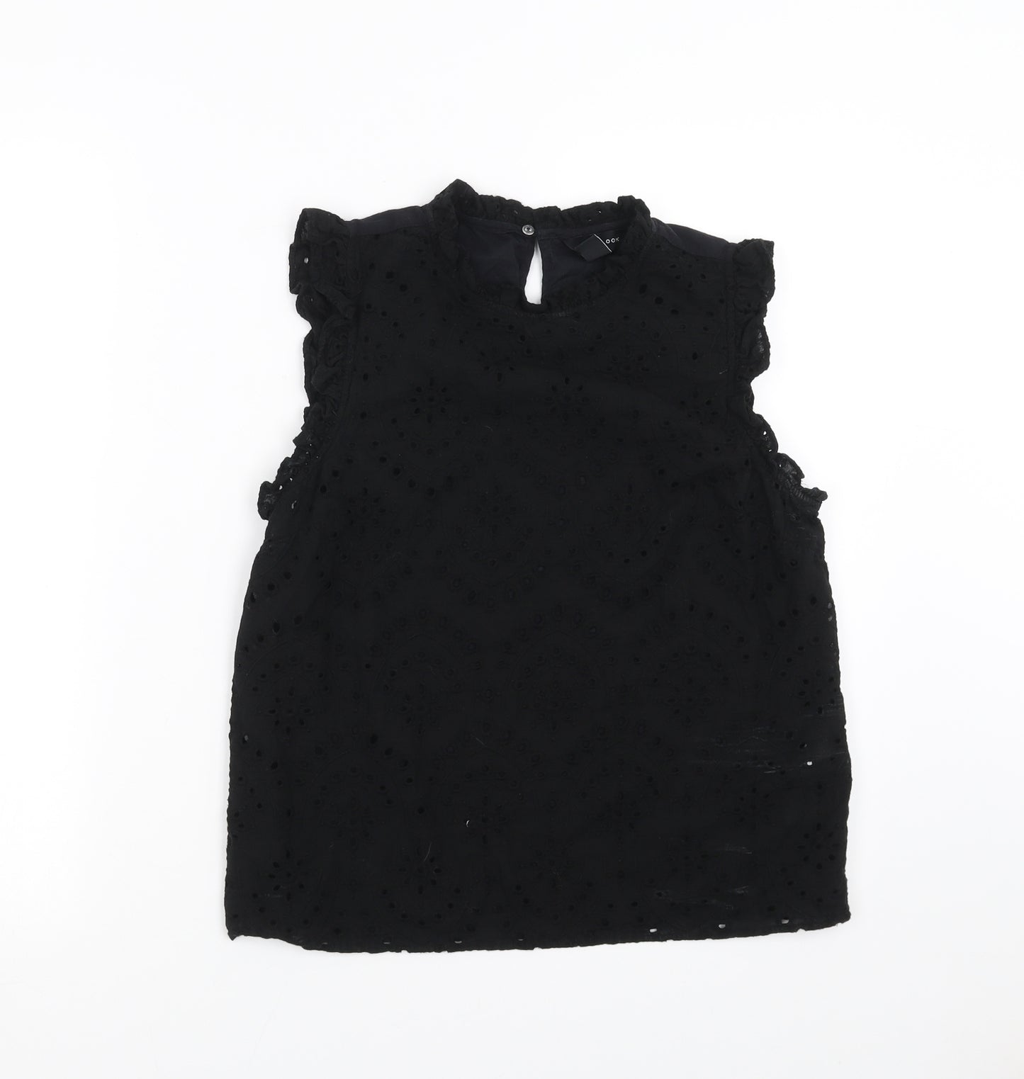 New Look Womens Black Floral  Basic Blouse Size 10  - crochet detail