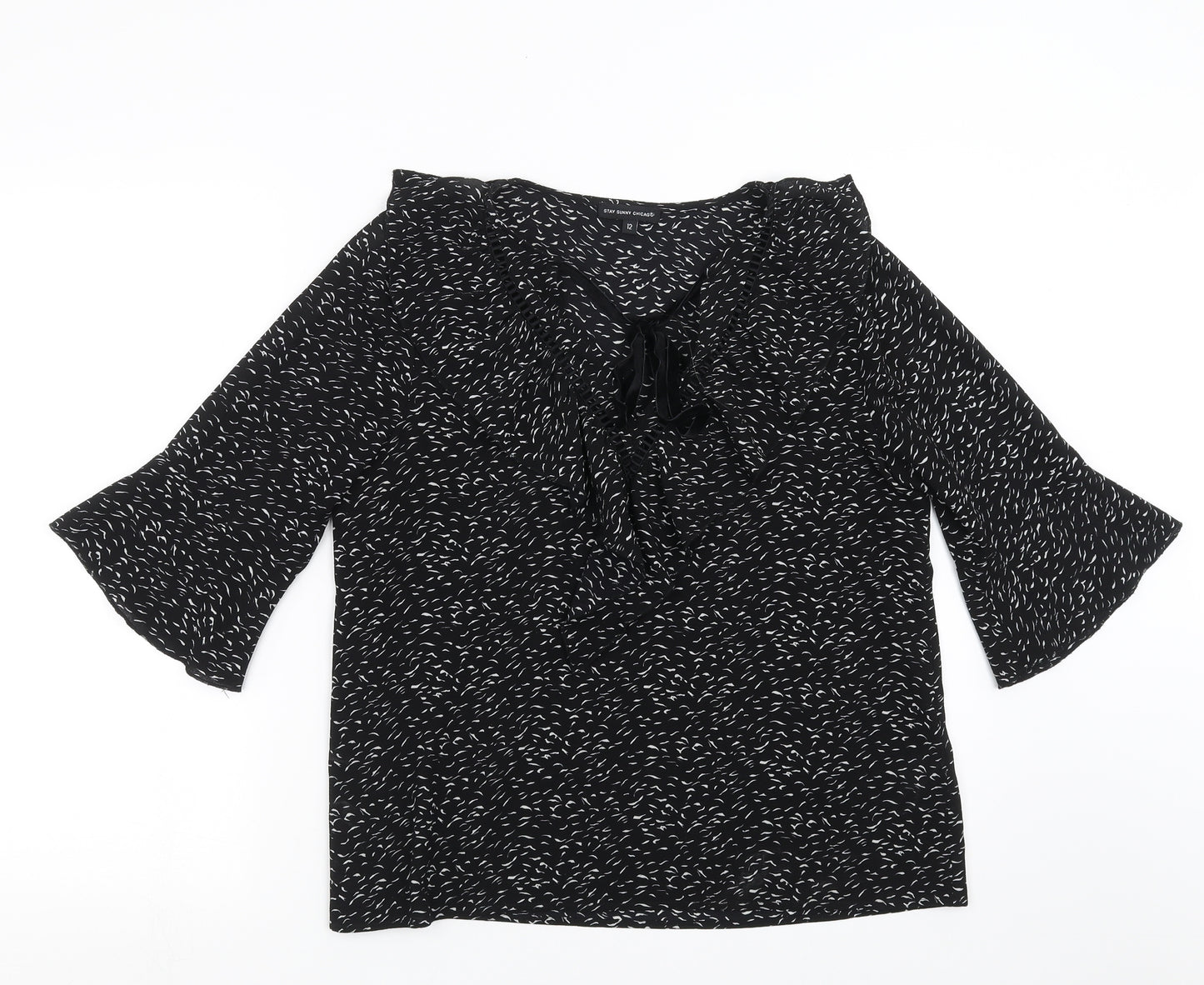 stay sunny chicago Womens Black Geometric  Basic Blouse Size 12