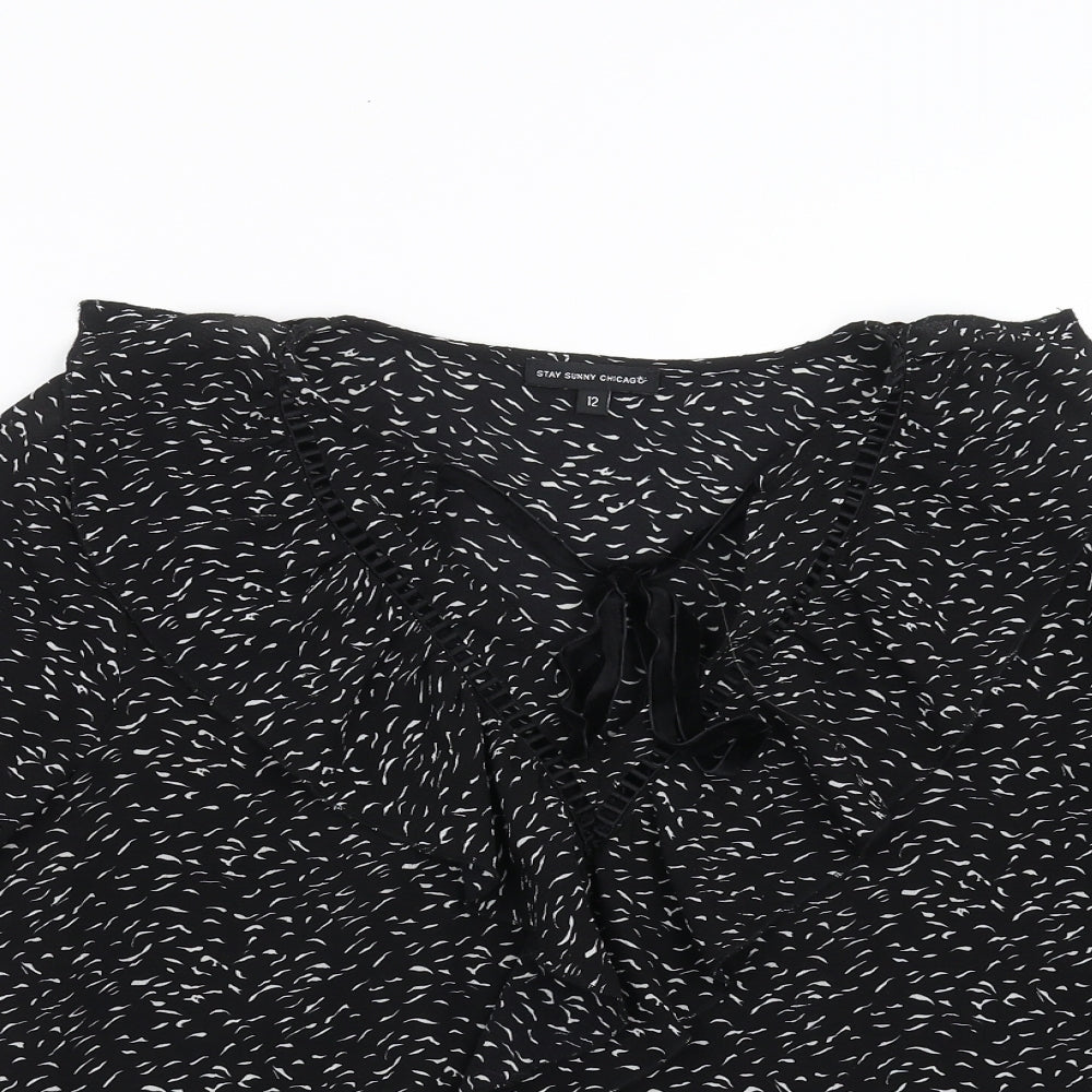 stay sunny chicago Womens Black Geometric  Basic Blouse Size 12