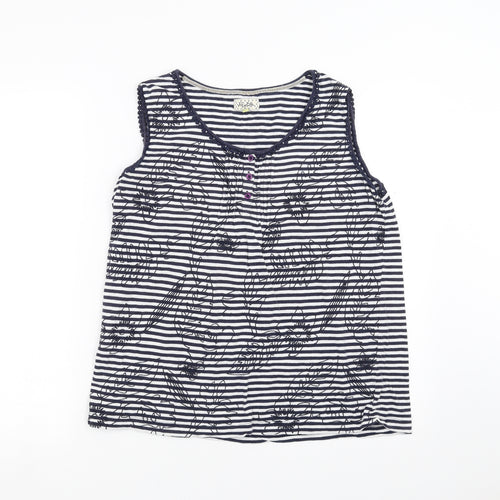 Heyton Womens Blue Striped  Basic T-Shirt Size L  - Floral embroidery