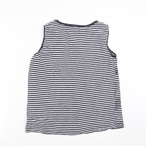 Heyton Womens Blue Striped  Basic T-Shirt Size L  - Floral embroidery