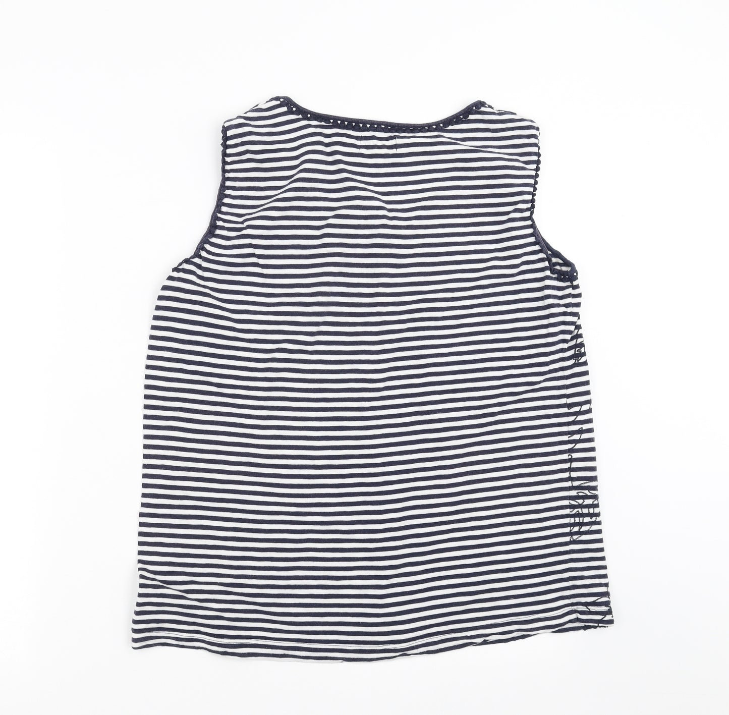 Heyton Womens Blue Striped  Basic T-Shirt Size L  - Floral embroidery