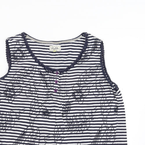 Heyton Womens Blue Striped  Basic T-Shirt Size L  - Floral embroidery
