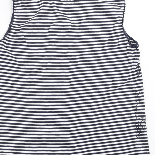 Heyton Womens Blue Striped  Basic T-Shirt Size L  - Floral embroidery