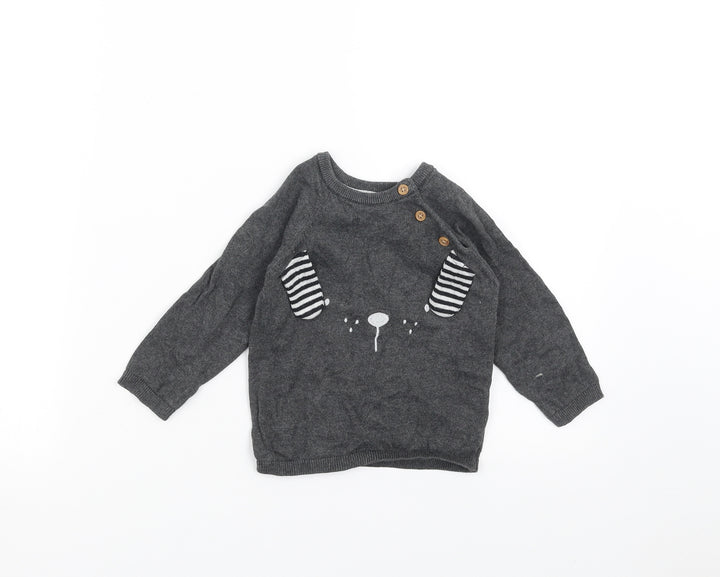 TU Baby Grey  Knit Pullover Jumper Size 12-18 Months  - animal face