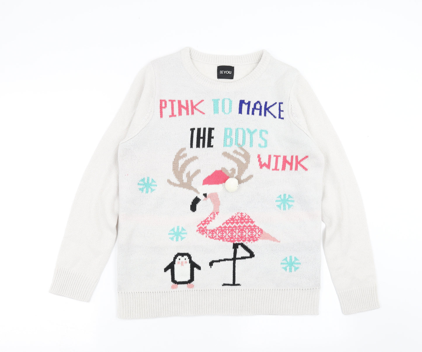 BEYOU Womens Ivory  Knit Pullover Jumper Size 12  - Chirstmas