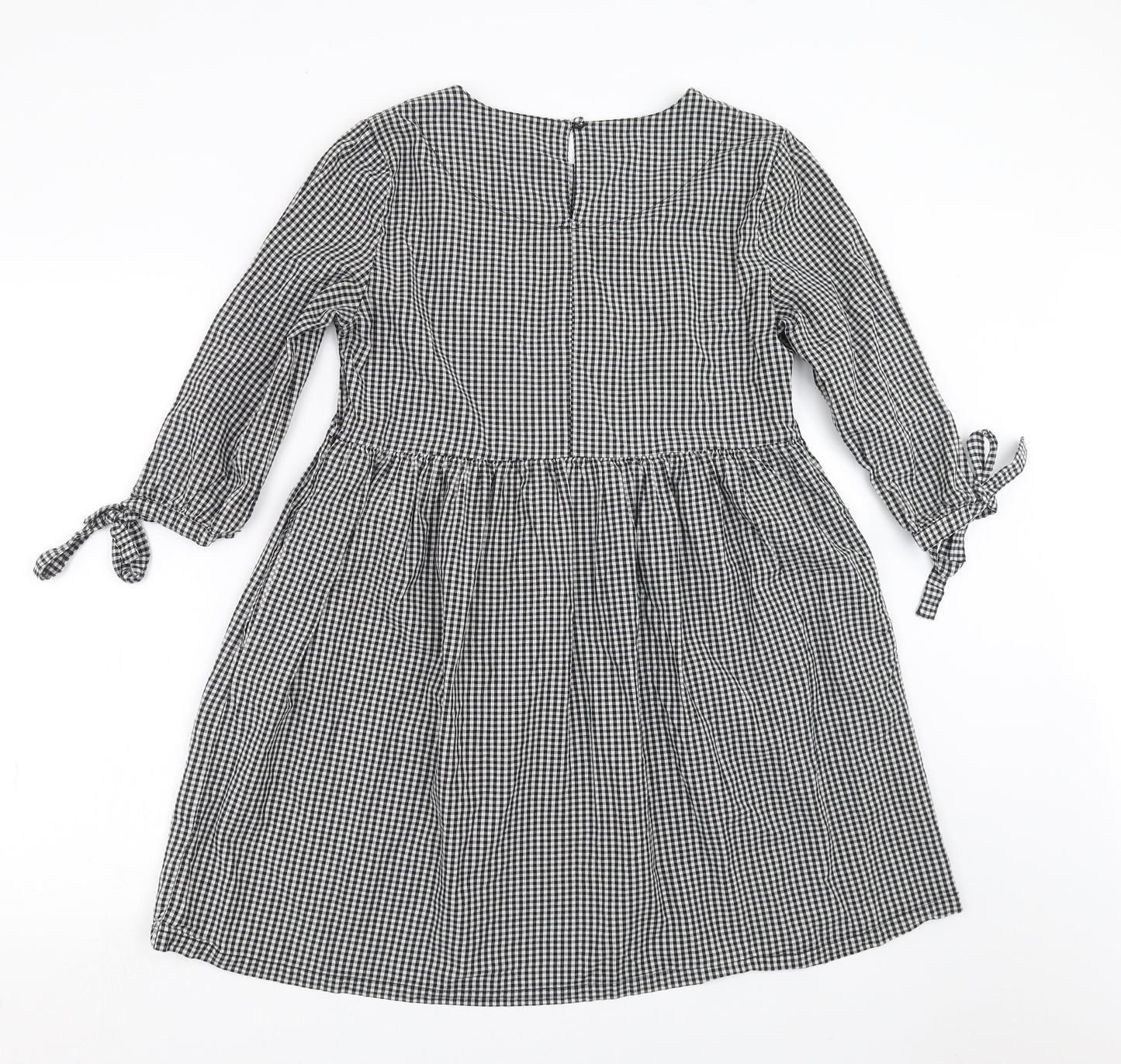 New Look Womens Black Check  Fit & Flare  Size 12  - Floral embroidery