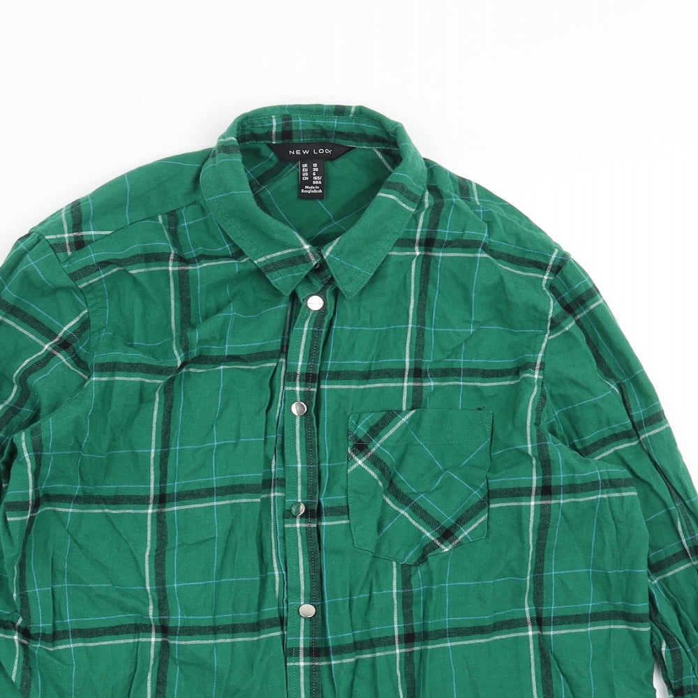 New Look Womens Green Check  Basic Button-Up Size 10