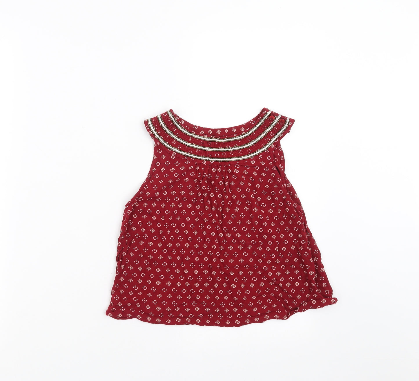 NEXT Girls Red Floral  Basic Blouse Size 9 Years  - beaded neck line