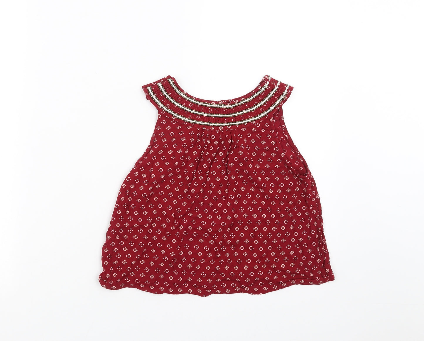 NEXT Girls Red Floral  Basic Blouse Size 9 Years  - beaded neck line