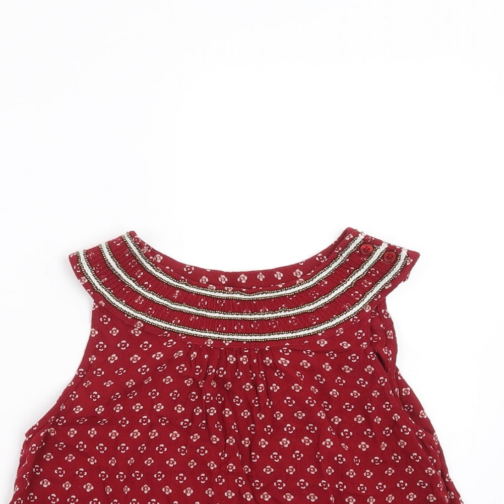 NEXT Girls Red Floral  Basic Blouse Size 9 Years  - beaded neck line
