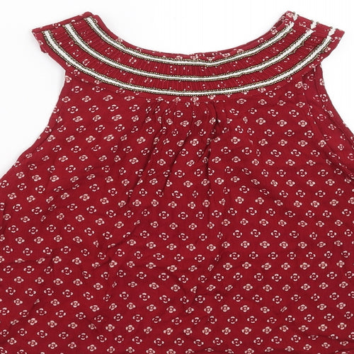 NEXT Girls Red Floral  Basic Blouse Size 9 Years  - beaded neck line
