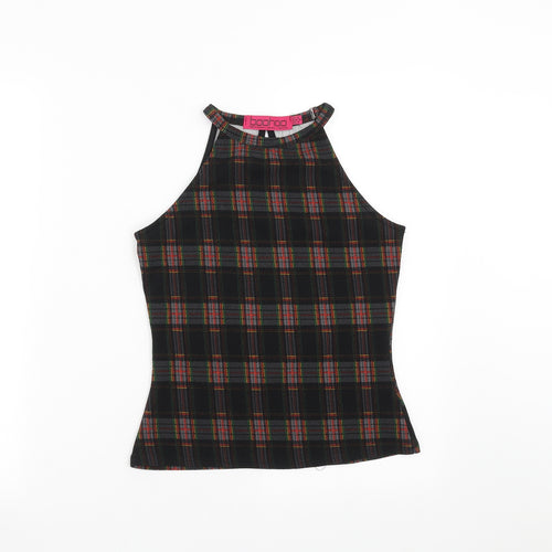 Boohoo Womens Black Check  Basic Blouse Size 8