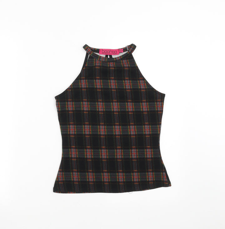 Boohoo Womens Black Check Basic Blouse Size 8