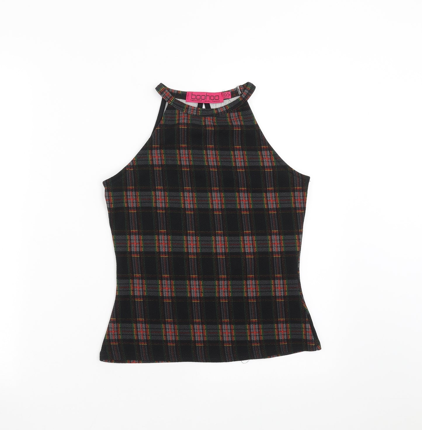 Boohoo Womens Black Check  Basic Blouse Size 8