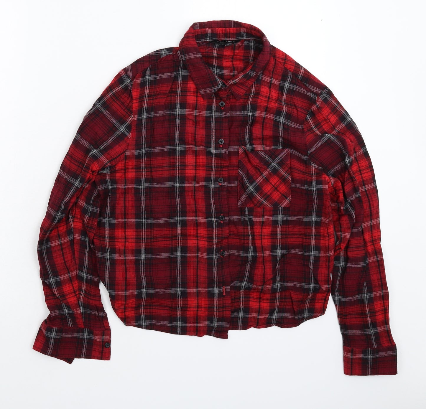 New Look Womens Red Check  Basic Button-Up Size 12