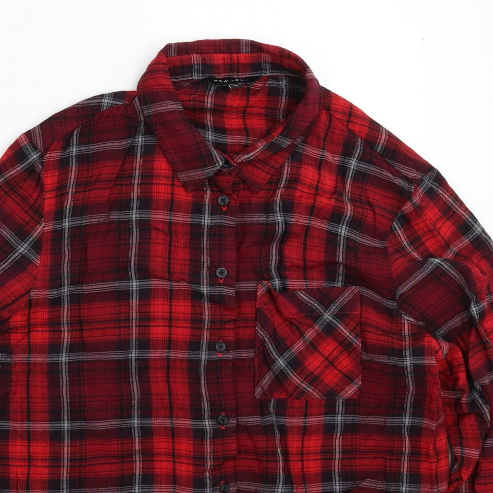 New Look Womens Red Check  Basic Button-Up Size 12