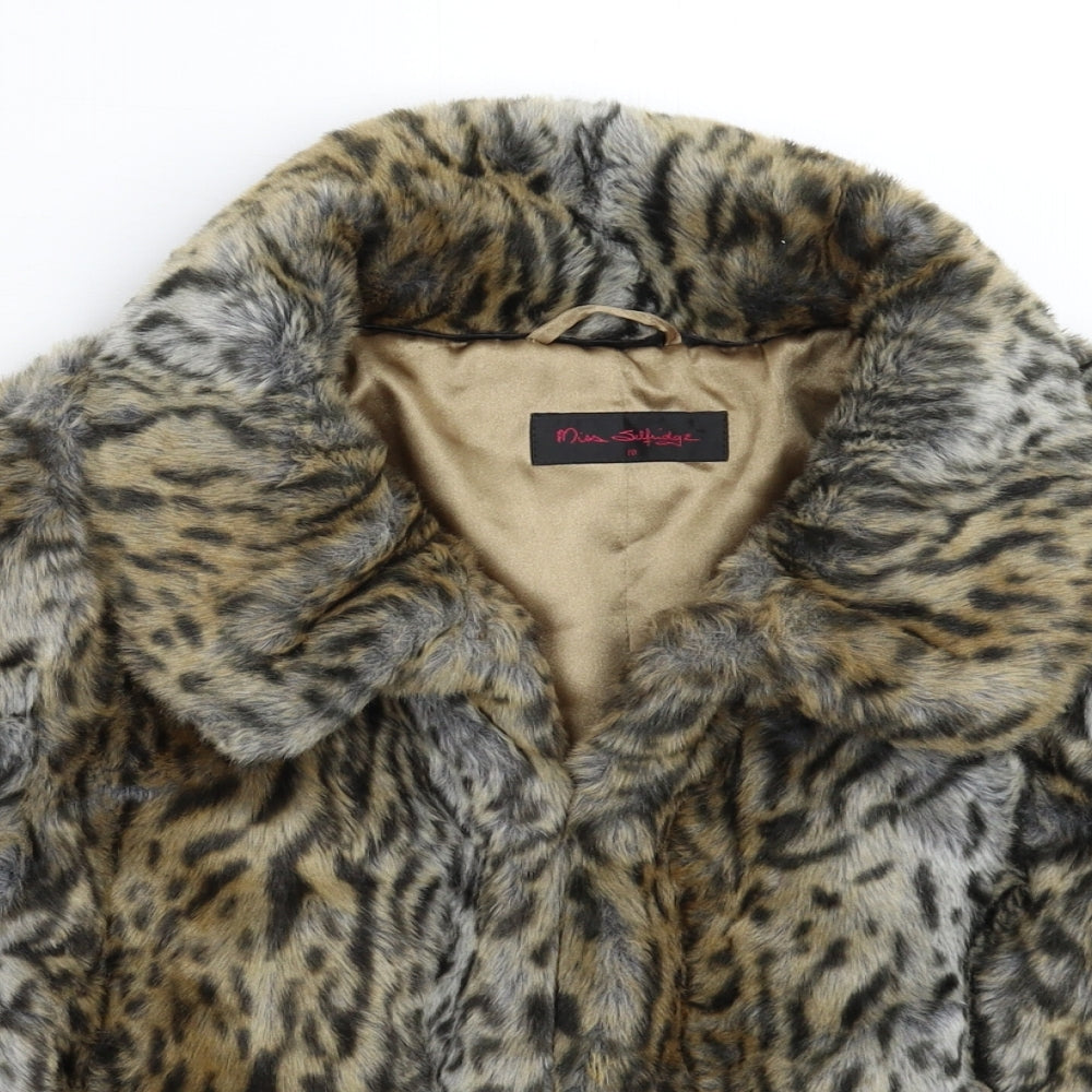 Miss Selfridge Womens Multicoloured Animal Print  Jacket Coat Size 10  - Faux Fur
